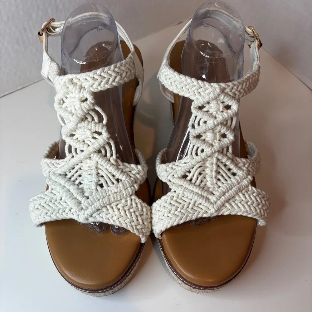 Torrid Wedge Sandals Women 11 White Macrame Braided Espadrille Platform Boho
